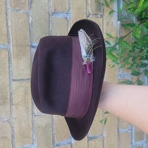 Mallory Beaver Fur Vintage Brown Top Hat Stetson Style Fedora